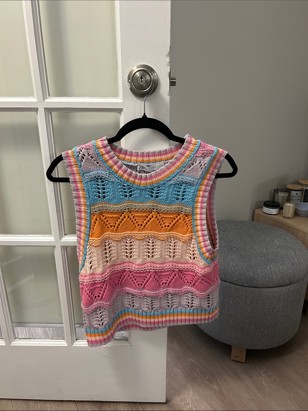 Zara Pastel Striped Crochet Tank Top - Blue, Orange, Pink, Cream